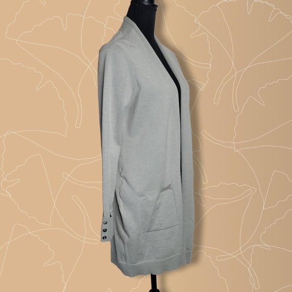 Womens Organic Sage Verve Long Sleeve Pocket Roll Cuff Open Cardigan Size M - Picture 2 of 4